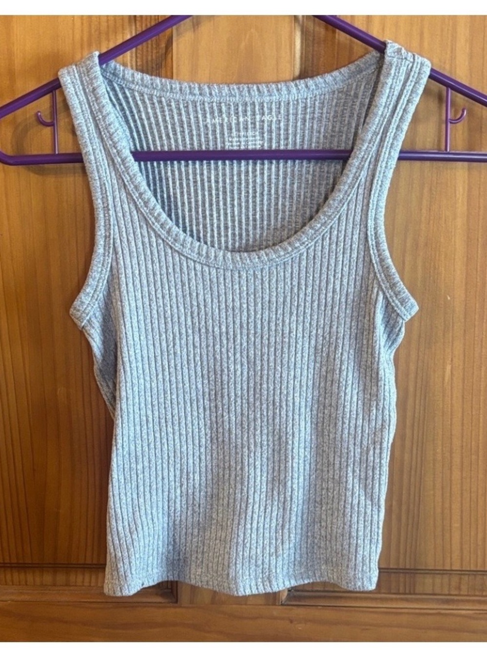 American Eagle Ribbed Tank Top in Light Gray - Women’s Casual Scoop Neck
